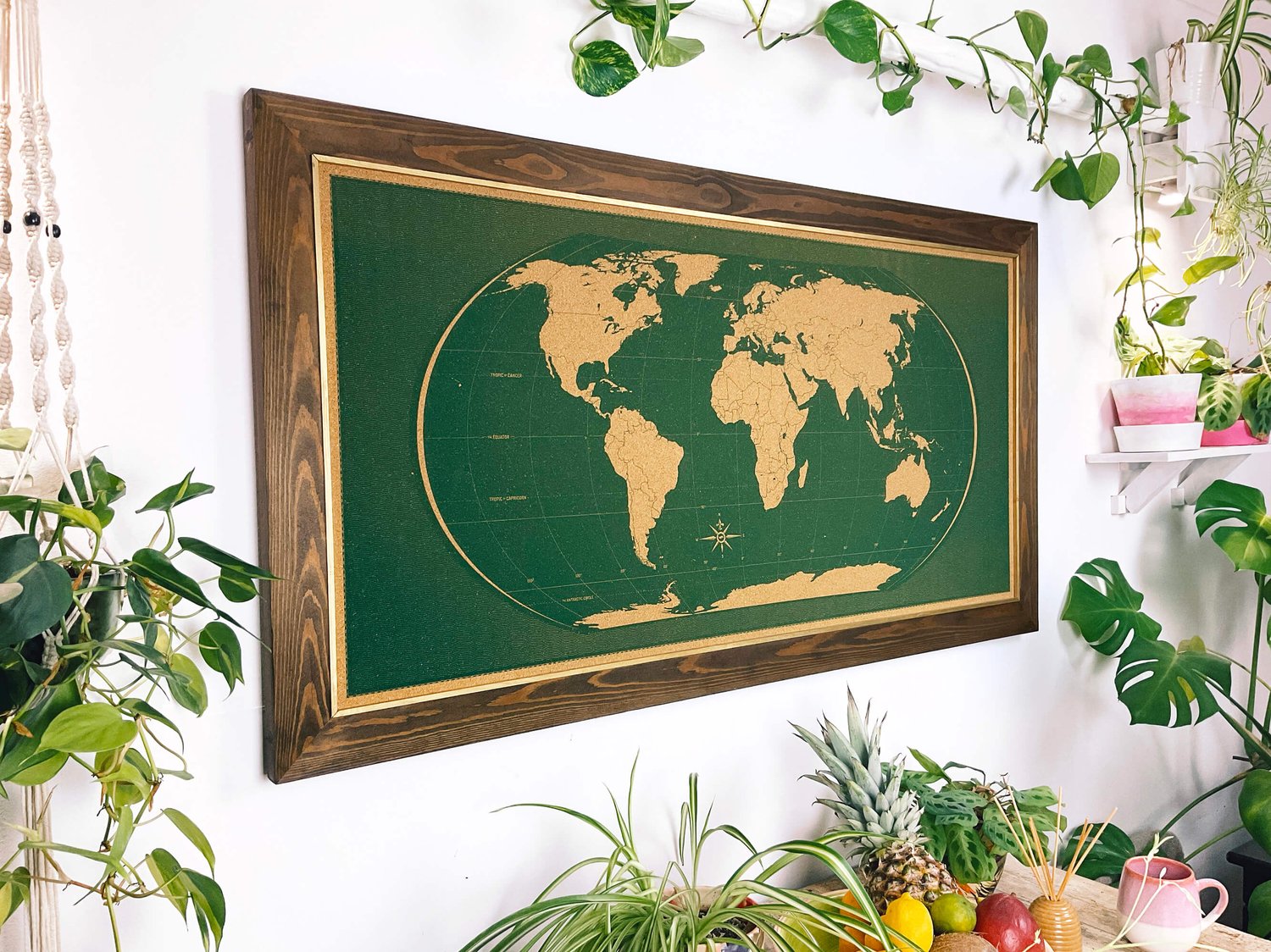 Image of Green World Map – Classic Frame, Gold Bead.