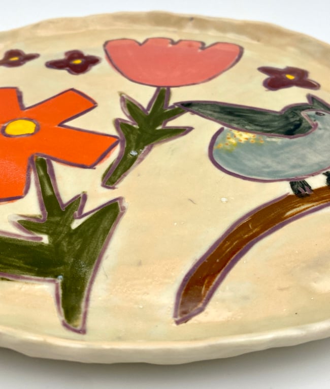 Flowers w Tufted Titmouse Bird Plate 