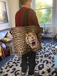 Image 12 of Extra large leopard embroidery patch tote bag