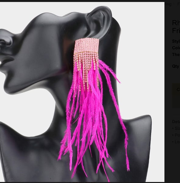 Image of  Rhinestone Paved Feather Fringe Earrings 