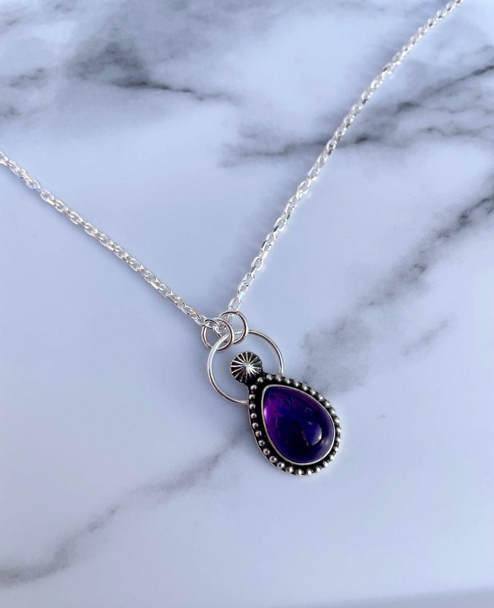 Handmade Sterling Silver Amethyst Pendant With Concho