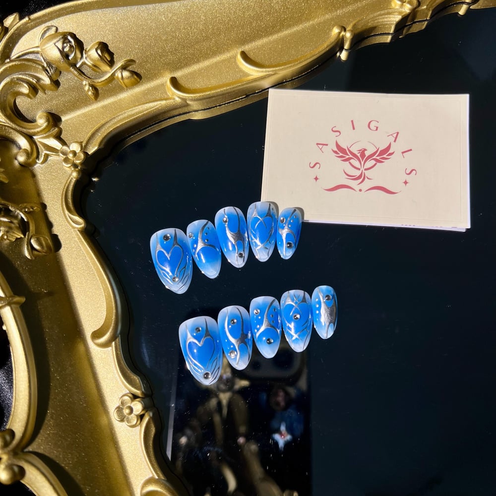 Image of Blue And Silver Punk Press On Nails 