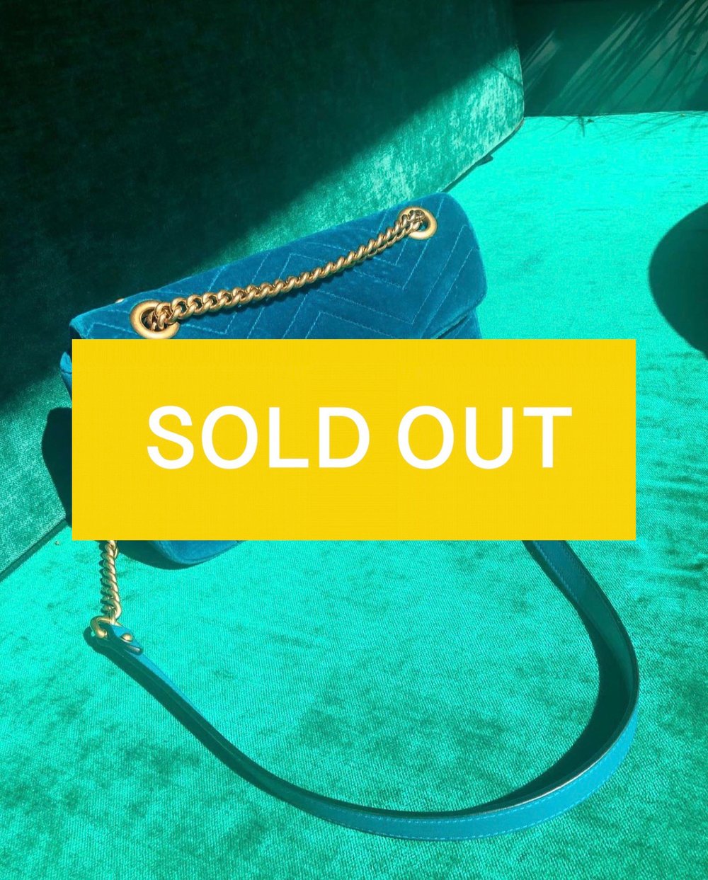 Image of GUCCI MARMONT CHEVRON VELVET FLAP BAG (TEAL)