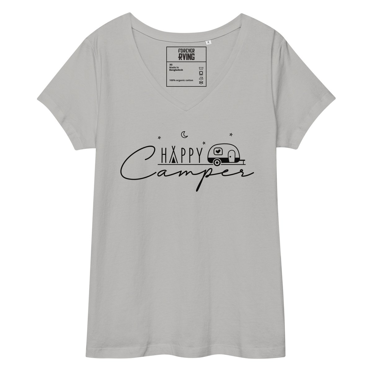 Image of Happy Camper Women’s Fitted V-Neck T-Shirt (Light Colors)