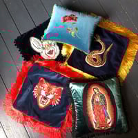 Image 2 of Blue Velvet Red Tiger Red Frinfe Cushion Cover