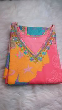 Image 3 of KSV81111-Soft Maslin Silk Flower Handwork Kurtha Set
