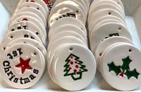 Image 3 of Christmas Tree with red baubles tags.  Set of 2. 