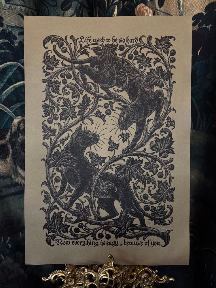 Image of 'Because of You' Original Woodblock Print - 2nd Edition Black on Sand