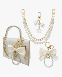 Image 5 of 3 Piece “Pearl & Bow” Keychain Handbag Set