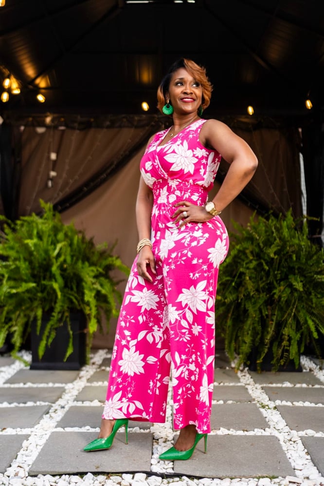 Image of Floral Jumpsuit-Fuchsia