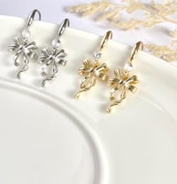 Image 2 of "Lacy" Crystal Ribbon Bow Earrings