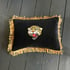 Black velvet cushion  with leopard embroidery patch and gold fringing Image 2