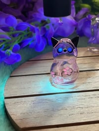 Image 5 of Fancy Pink Whisker Vase with tail, UV reactive flowers and eye highlights!