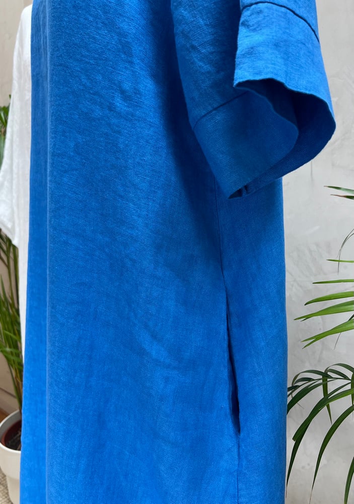 Image of Robe En Lin Gaïa II Bleu Bleu Roy