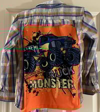 Children’s White/Blue/Orange Flannel Shirt Monster Truck