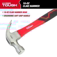 Image 1 of Hyper Tough 16-Ounce Claw Hammer with Fiberglass Handle