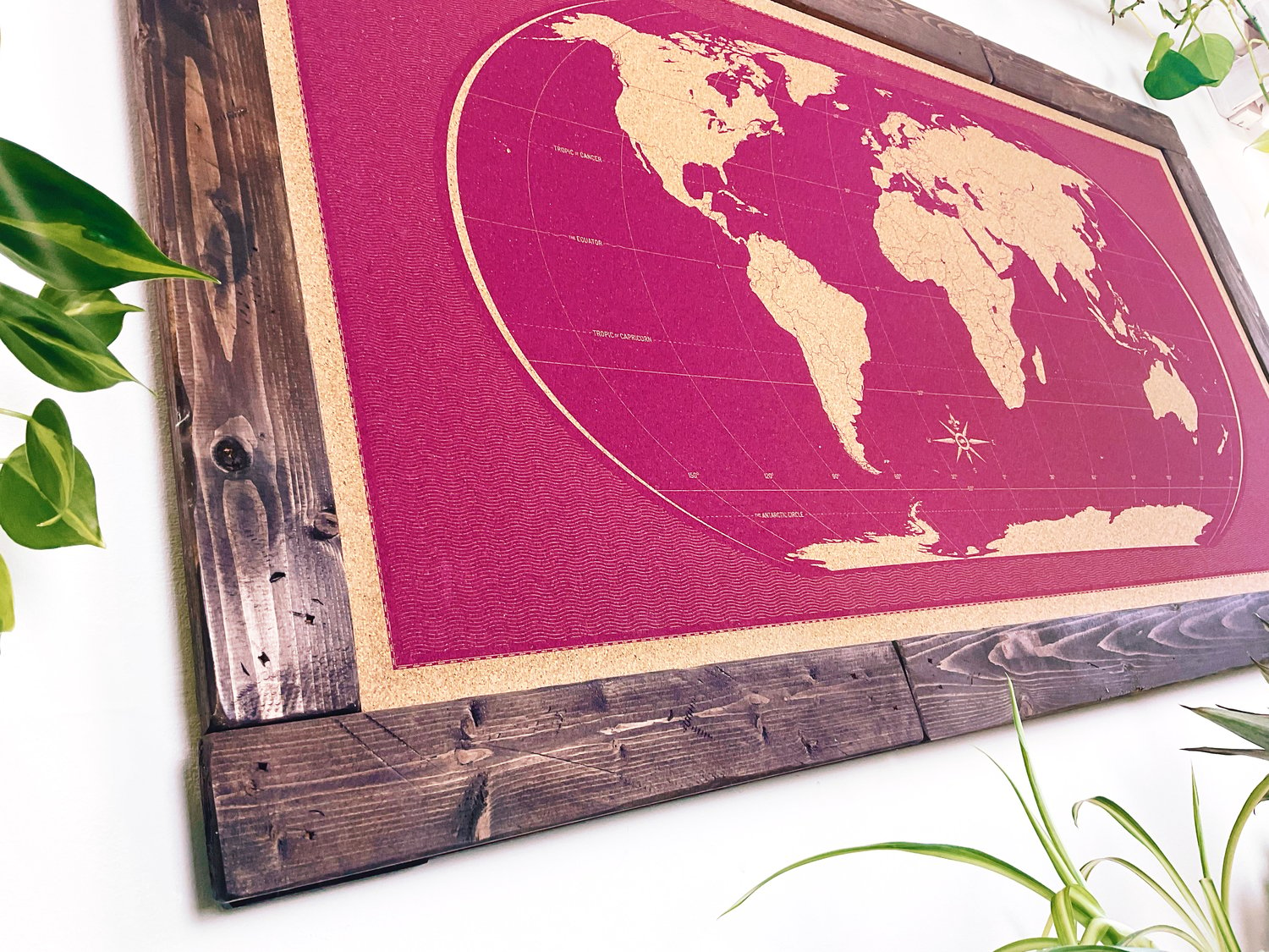 Image of Hot-Pink World Map – Dark Oil-Stained Shipwrecked Frame