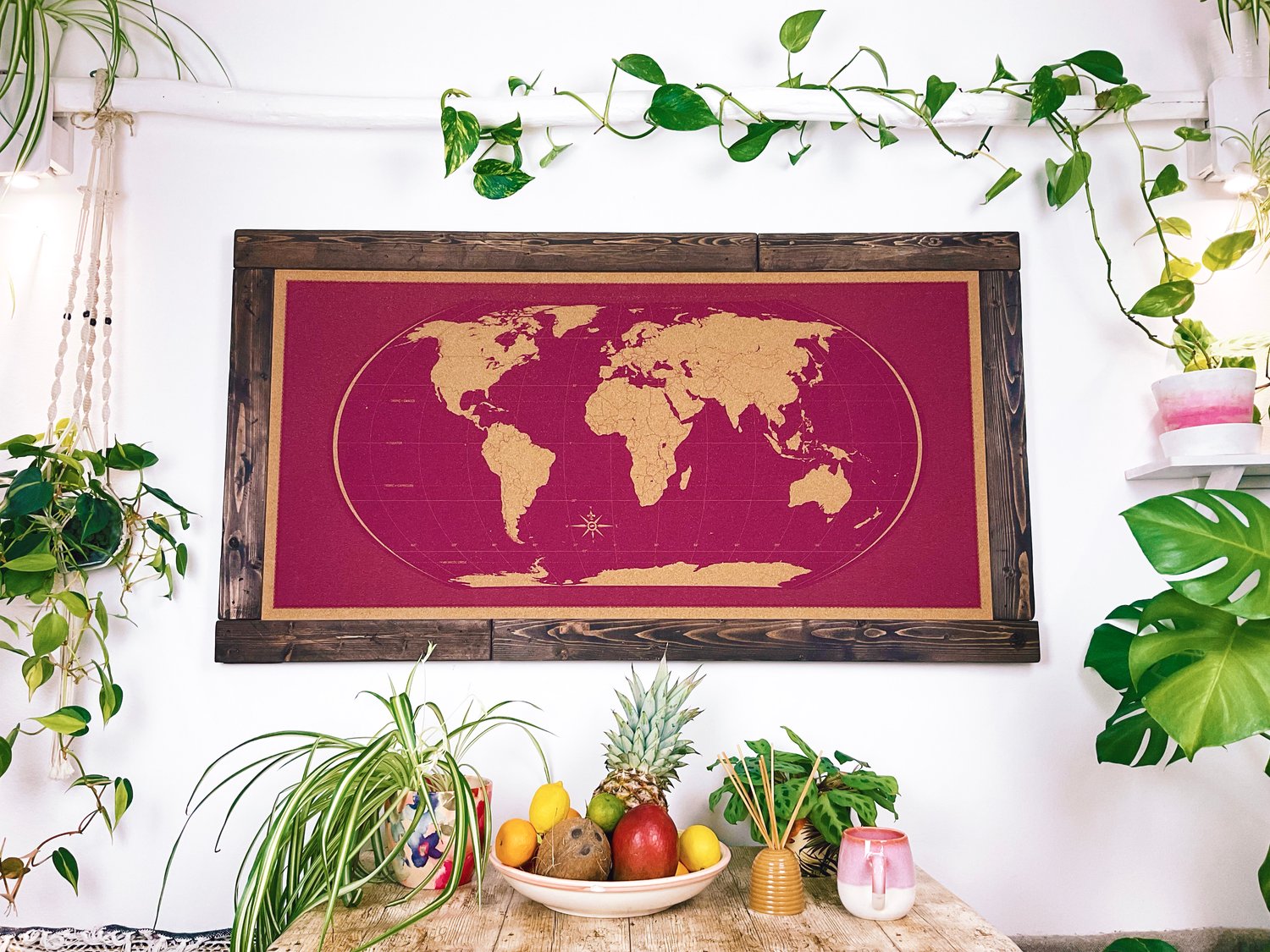 Image of Hot-Pink World Map – Dark Oil-Stained Shipwrecked Frame