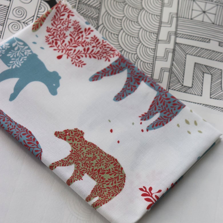 Image of Bear Day Fabric - Red and Blue