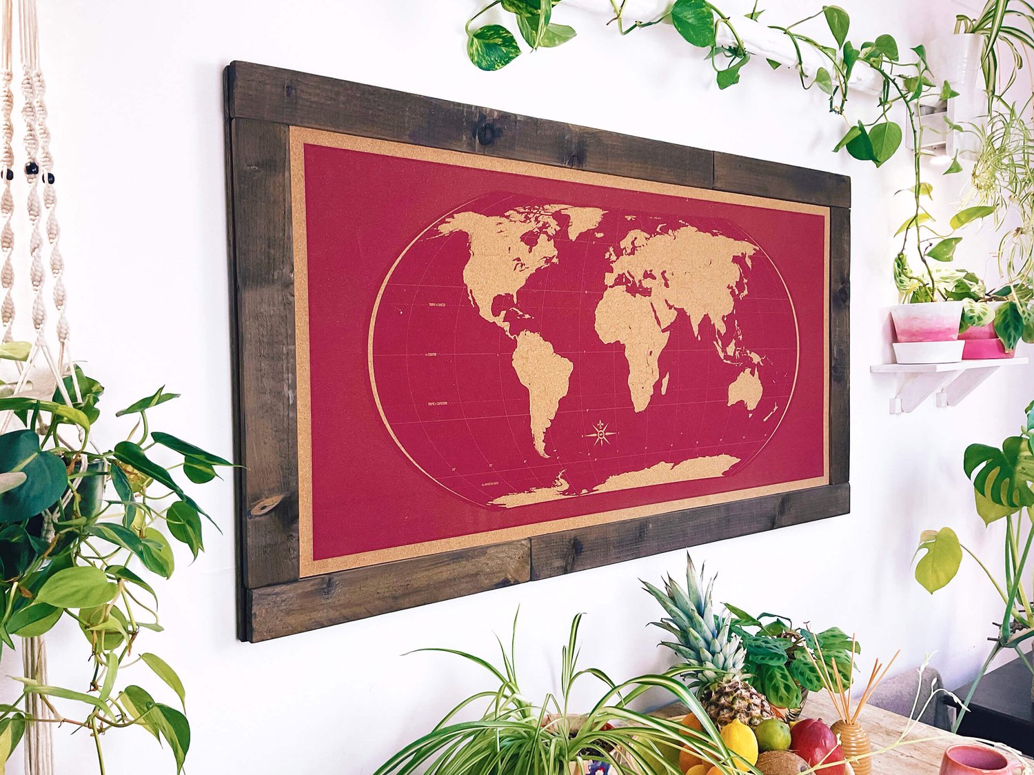 Image of Red World Map – Dark Stained Shipwrecked Rustic Frame