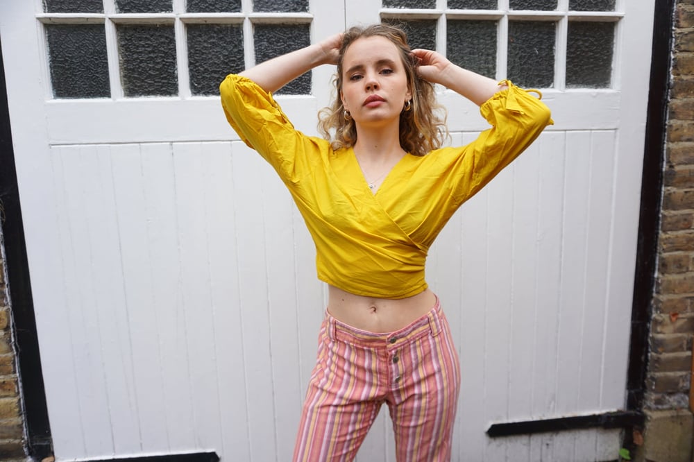 Image of The Zoe Wrap Top in Mustard 