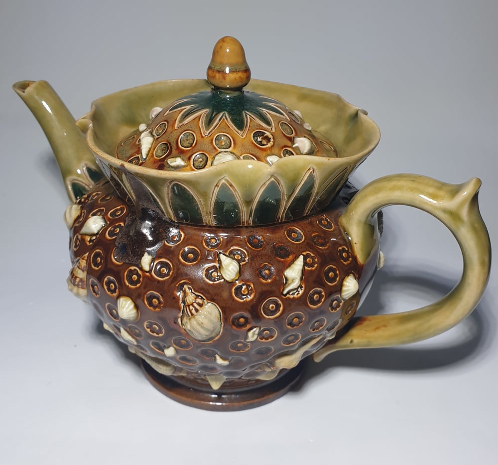 Image of Doulton Lambeth Shell Decorated Teapot