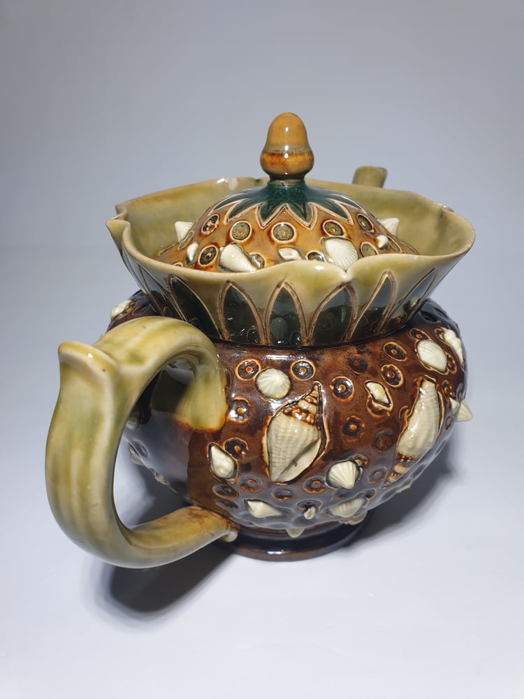 Image of Doulton Lambeth Shell Decorated Teapot