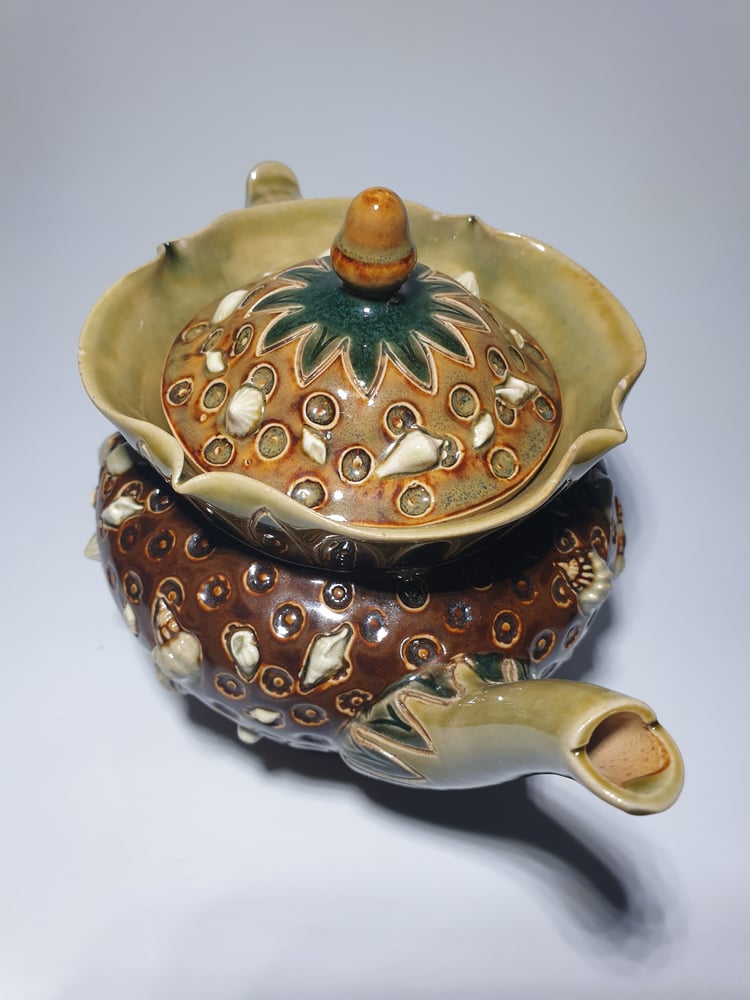 Image of Doulton Lambeth Shell Decorated Teapot