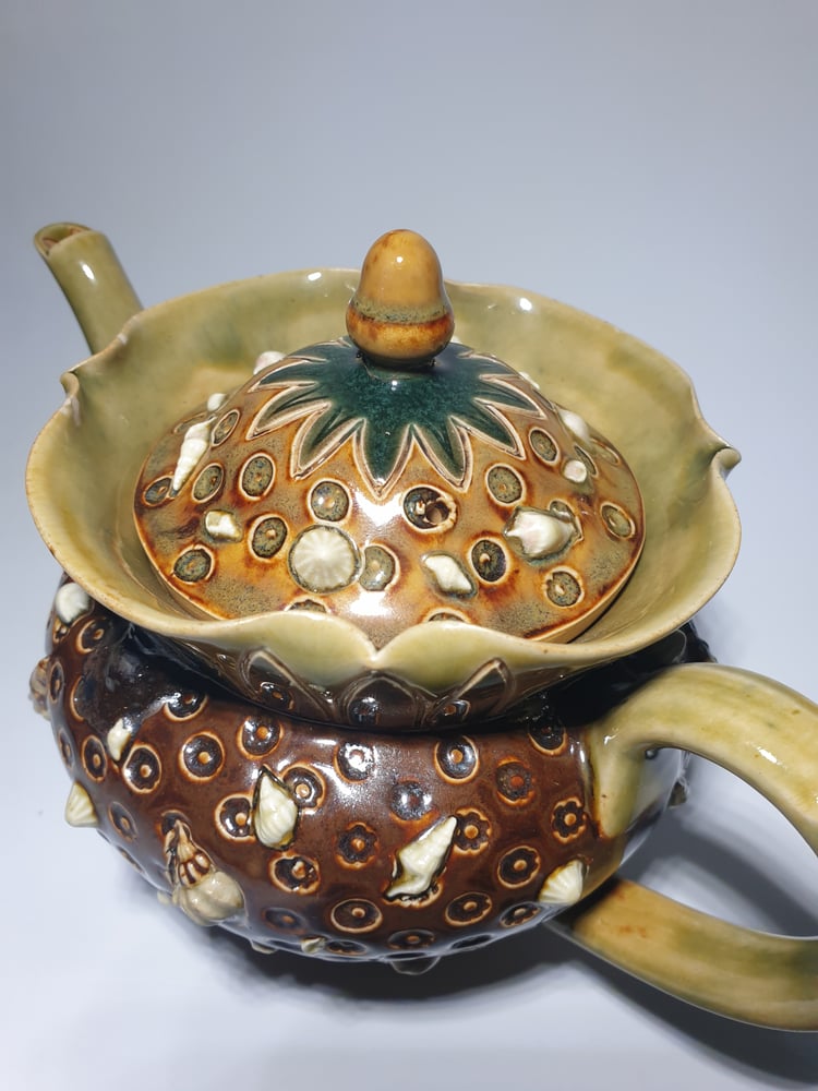 Image of Doulton Lambeth Shell Decorated Teapot