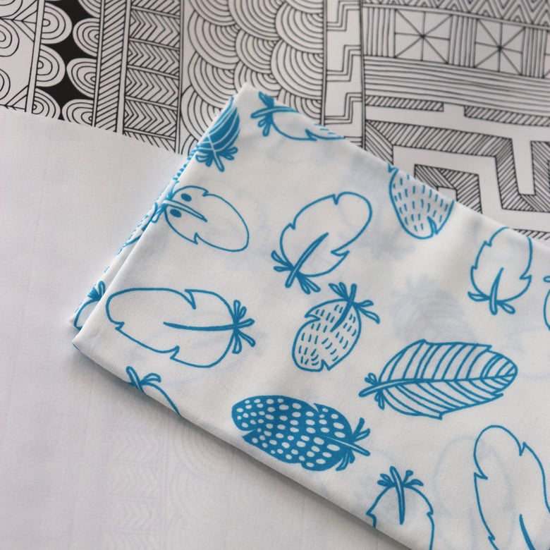 Image of Blue Feathers - Cotton Fabric