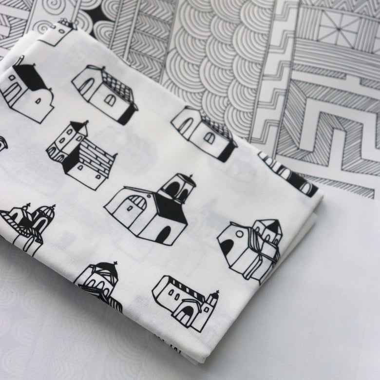 Image of Village Church Fabric - Black 