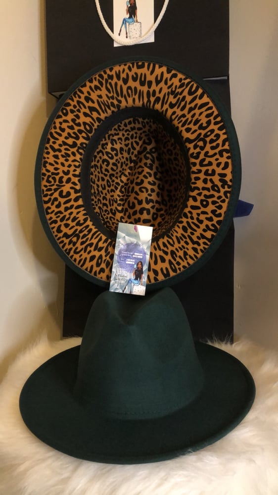 Image of Dirty Diana Fedora In Royal Hunter Green with Leopard bottom 