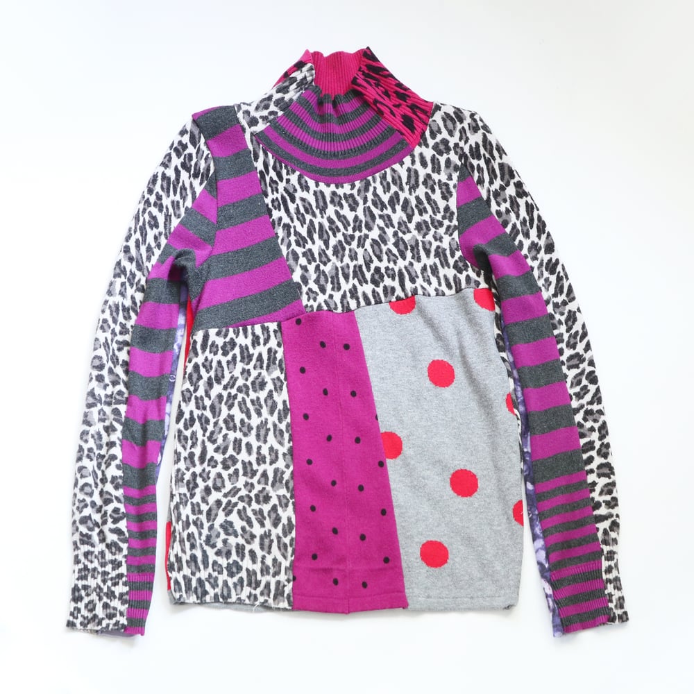 Image of patchwork polka dot gray dots animal print 10/12 sweater shirt top courtneycourtney longsleeve