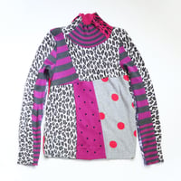 Image 1 of patchwork polka dot gray dots animal print 10/12 sweater shirt top courtneycourtney longsleeve