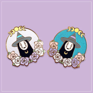 Image of Spoopy Pastel Witchy Studio Ghibli No Face Hard Enamel Pin