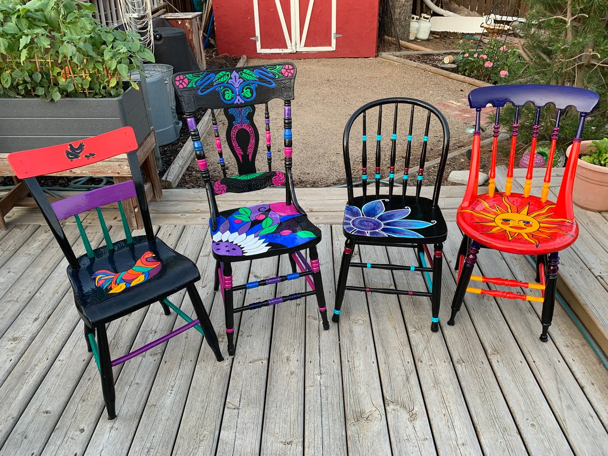 Colorful Painted Wooden Chairs Custom Painted Chairs Art
