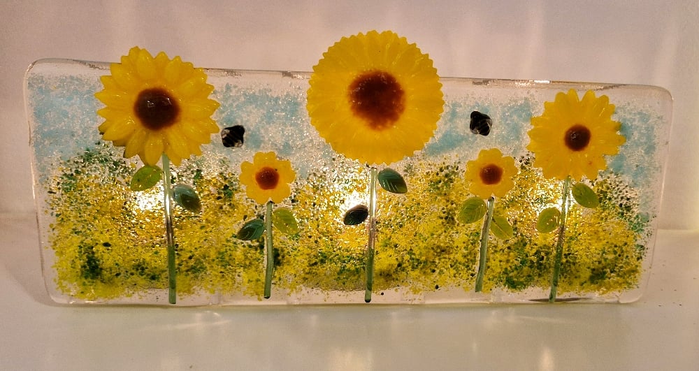 Image of Fused Glass Sunflower Tea Light Holder