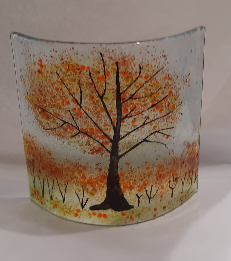 Image of Autumn landscape freestanding glass curve