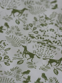Image 3 of Forest Story Damask Pattern Fabric - Olive Green