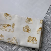 Image 1 of Village Church Fabric - Mustard on White