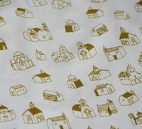 Image 2 of Village Church Fabric - Mustard on White