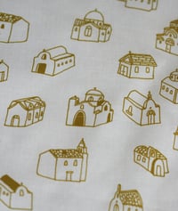 Image 3 of Village Church Fabric - Mustard on White