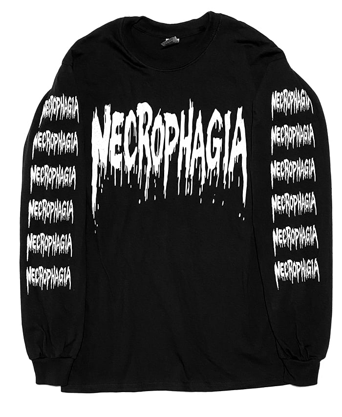 Image of Necrophagia - Logo - Long Sleeve T-shirt with Logo Sleeve prints