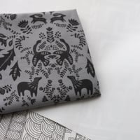 Image 1 of Forest Story Damask Print Fabric - Black and Grey