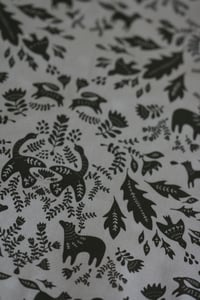 Image 3 of Forest Story Damask Print Fabric - Black and Grey