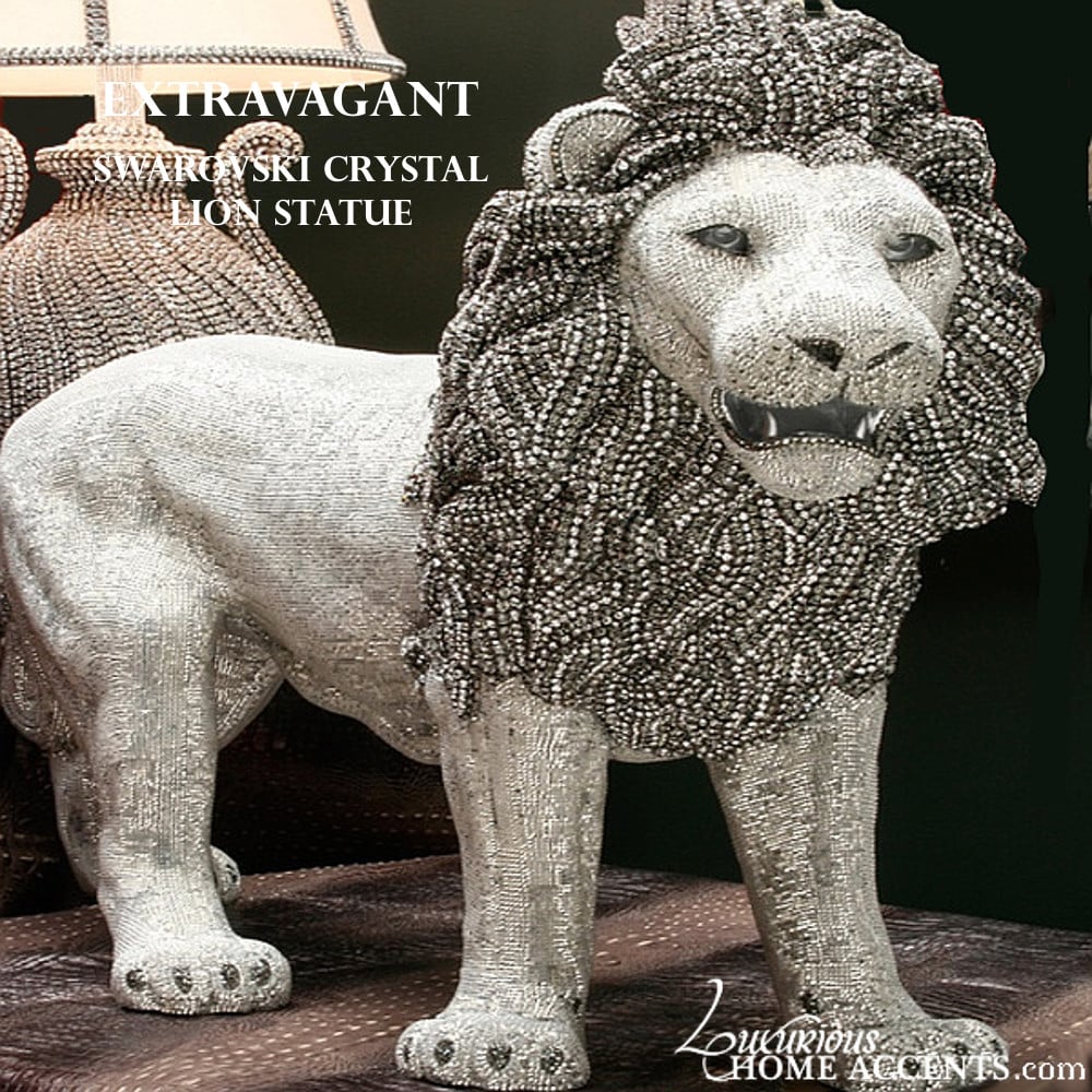 Image of  Extravagant Swarowski Crystal Lion Statue Silver