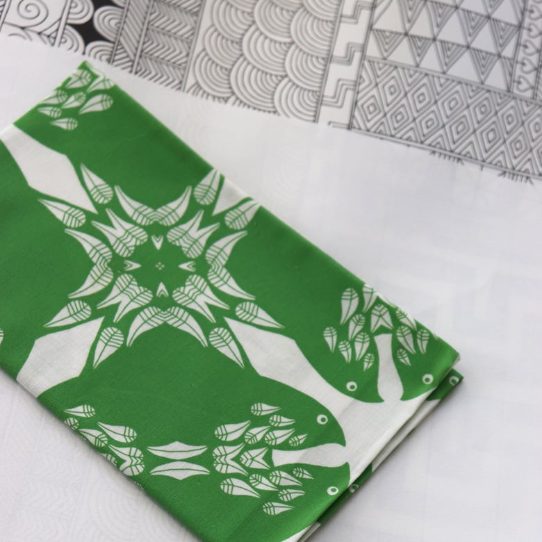 Image of Crow Pattern Fabric - Green