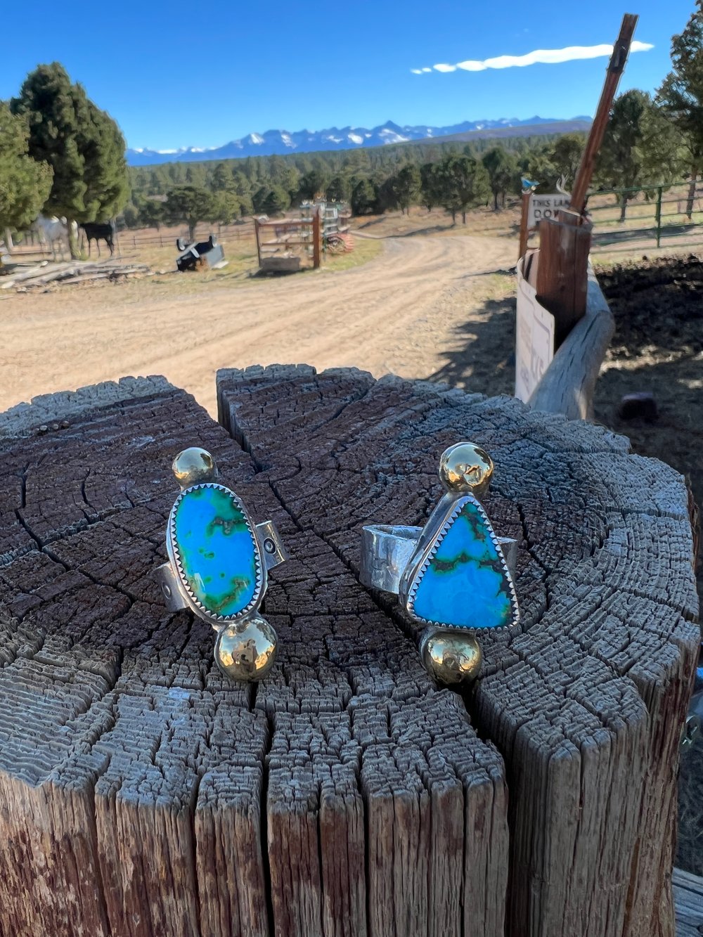 His & Hers ring set, 18k Gold & Sonoran Gold Turquoise