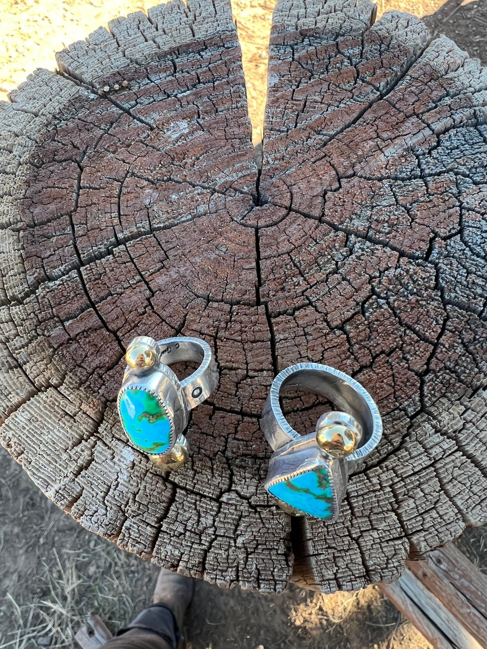 His & Hers ring set, 18k Gold & Sonoran Gold Turquoise