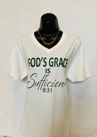 God’s Grace White/Forest Green V-Neck Shirt